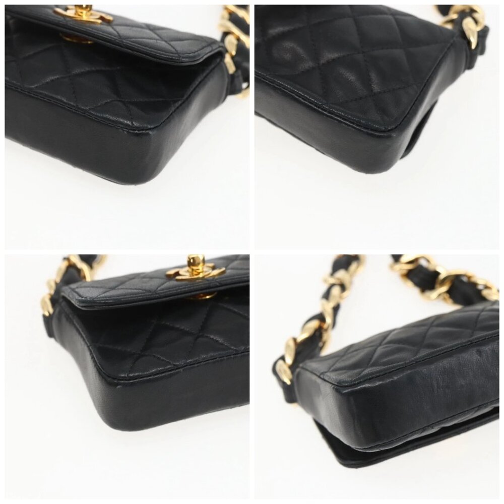 CHANEL Chain Mini Matelasse 11 Shoulder Bag Lamb Skin Black CC Auth 158892SM - Picture 14 of 16